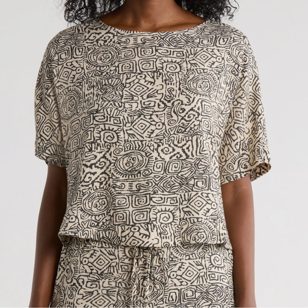 Adrianna Papell Boxy Short Sleeve Button-Up Top - NWOT